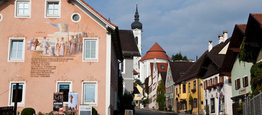 Wandering the streets of Diessen-towards the Marienmuenster Church.